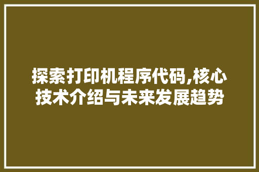 探索打印机程序代码,核心技术介绍与未来发展趋势 探索打印机程序代码,核心技术介绍与未来发展趋势 必应SEO