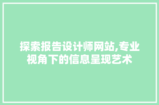 探索报告设计师网站,专业视角下的信息呈现艺术 探索报告设计师网站,专业视角下的信息呈现艺术 百度SEO