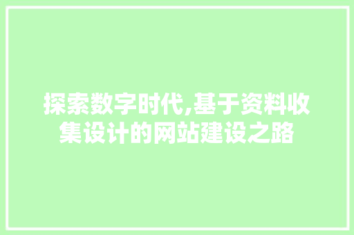 探索数字时代,基于资料收集设计的网站建设之路 探索数字时代,基于资料收集设计的网站建设之路 SEO关键词