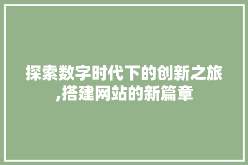 探索数字时代下的创新之旅,搭建网站的新篇章