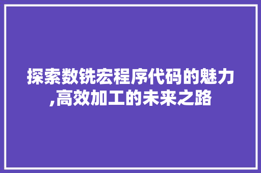 探索数铣宏程序代码的魅力,高效加工的未来之路 探索数铣宏程序代码的魅力,高效加工的未来之路 神马SEO