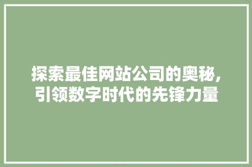 探索最佳网站公司的奥秘,引领数字时代的先锋力量 探索最佳网站公司的奥秘,引领数字时代的先锋力量 必应SEO