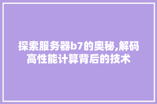 探索服务器b7的奥秘,解码高性能计算背后的技术 探索服务器b7的奥秘,解码高性能计算背后的技术 必应SEO