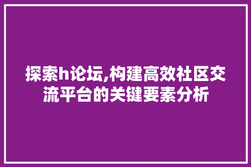 探索h论坛,构建高效社区交流平台的关键要素分析