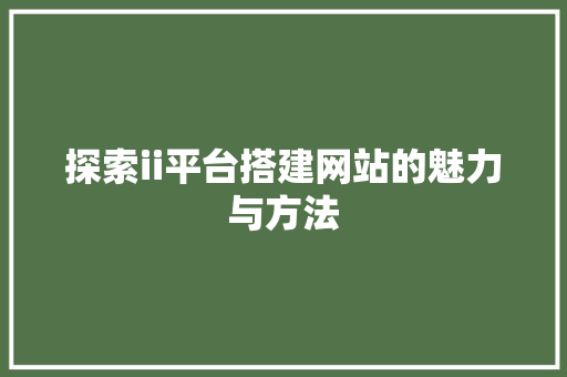 探索ii平台搭建网站的魅力与方法 探索ii平台搭建网站的魅力与方法 必应SEO