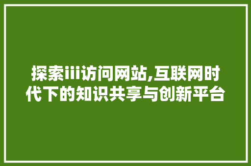 探索iii访问网站,互联网时代下的知识共享与创新平台 探索iii访问网站,互联网时代下的知识共享与创新平台 神马SEO