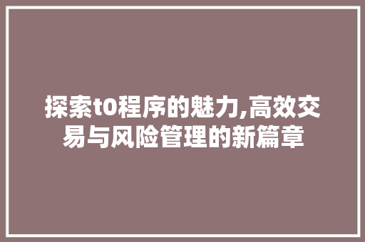 探索t0程序的魅力,高效交易与风险管理的新篇章 探索t0程序的魅力,高效交易与风险管理的新篇章 必应SEO