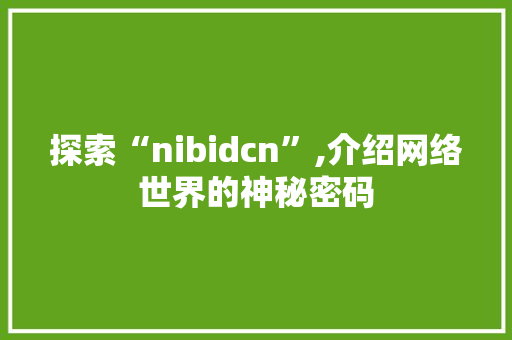 探索“nibidcn”,介绍网络世界的神秘密码 探索“nibidcn”,介绍网络世界的神秘密码 必应SEO