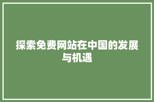 探索免费网站在中国的发展与机遇 探索免费网站在中国的发展与机遇 神马SEO