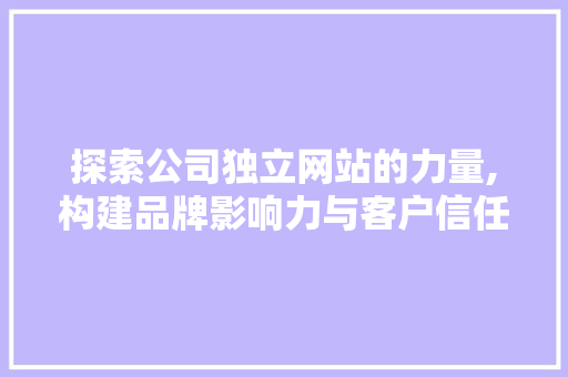 探索公司独立网站的力量,构建品牌影响力与客户信任的桥梁 探索公司独立网站的力量,构建品牌影响力与客户信任的桥梁 必应SEO