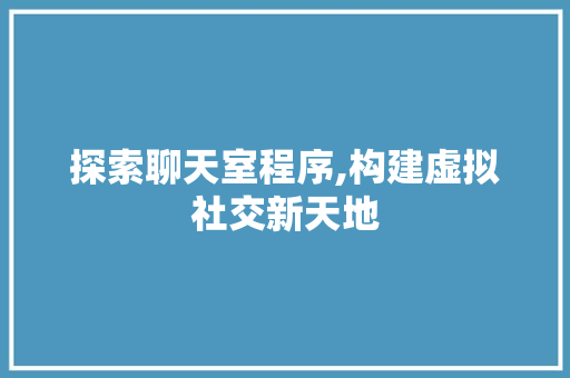 探索聊天室程序,构建虚拟社交新天地 探索聊天室程序,构建虚拟社交新天地 网站建设公司