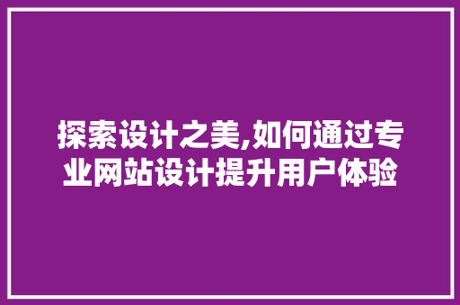 探索设计之美,如何通过专业网站设计提升用户体验 探索设计之美,如何通过专业网站设计提升用户体验 必应SEO