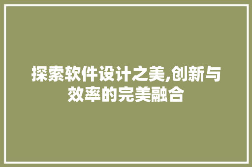 探索软件设计之美,创新与效率的完美融合 探索软件设计之美,创新与效率的完美融合 神马SEO