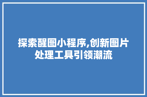 探索醒图小程序,创新图片处理工具引领潮流 探索醒图小程序,创新图片处理工具引领潮流 百度SEO