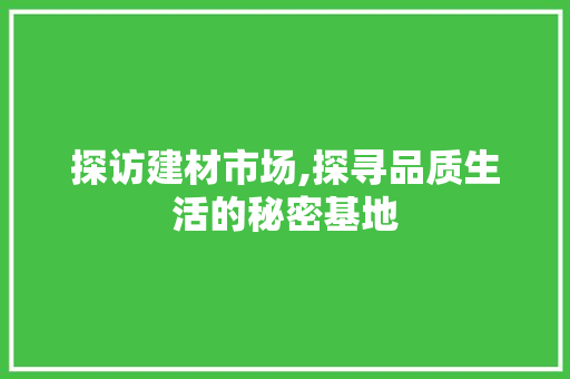探访建材市场,探寻品质生活的秘密基地 探访建材市场,探寻品质生活的秘密基地 神马SEO
