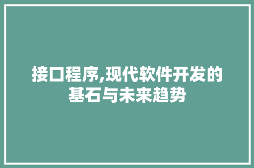 接口程序,现代软件开发的基石与未来趋势 接口程序,现代软件开发的基石与未来趋势 搜狗SEO