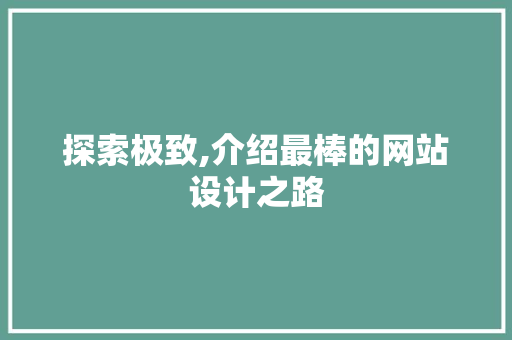 探索极致,介绍最棒的网站设计之路