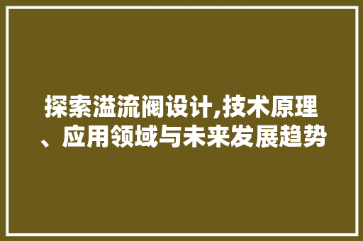 探索溢流阀设计,技术原理、应用领域与未来发展趋势 探索溢流阀设计,技术原理、应用领域与未来发展趋势 网站建设公司