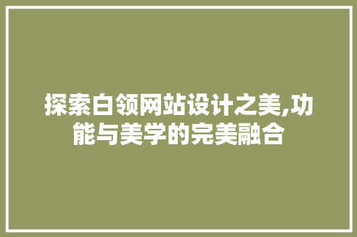 探索白领网站设计之美,功能与美学的完美融合 探索白领网站设计之美,功能与美学的完美融合 百度SEO