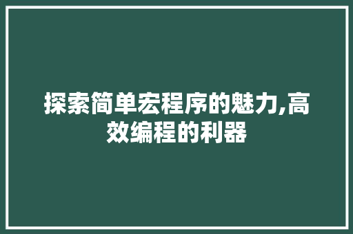 探索简单宏程序的魅力,高效编程的利器 探索简单宏程序的魅力,高效编程的利器 神马SEO