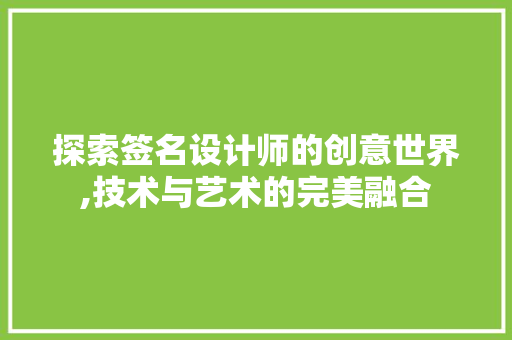 探索签名设计师的创意世界,技术与艺术的完美融合 探索签名设计师的创意世界,技术与艺术的完美融合 网站建设公司
