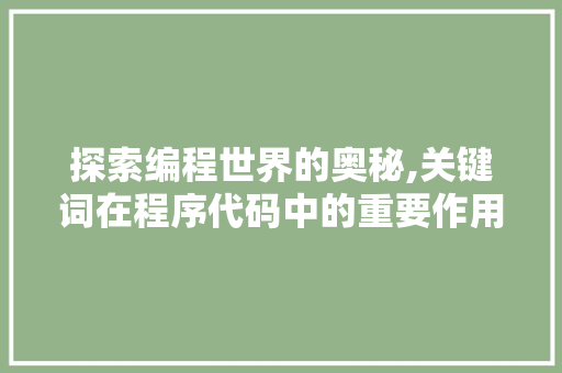 探索编程世界的奥秘,关键词在程序代码中的重要作用 探索编程世界的奥秘,关键词在程序代码中的重要作用 网站建设公司