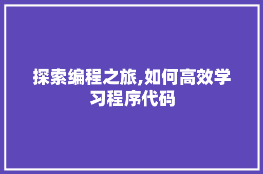 探索编程之旅,如何高效学习程序代码 探索编程之旅,如何高效学习程序代码 必应SEO