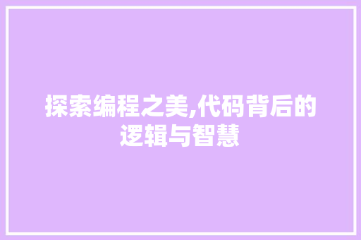 探索编程之美,代码背后的逻辑与智慧 探索编程之美,代码背后的逻辑与智慧 百度SEO