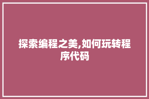 探索编程之美,如何玩转程序代码 探索编程之美,如何玩转程序代码 SEO关键词