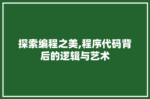 探索编程之美,程序代码背后的逻辑与艺术