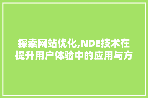 探索网站优化,NDE技术在提升用户体验中的应用与方法