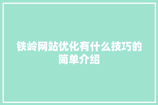 铁岭网站优化有什么技巧的简单介绍 铁岭网站优化有什么技巧的简单介绍 神马SEO