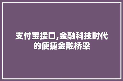 支付宝接口,金融科技时代的便捷金融桥梁