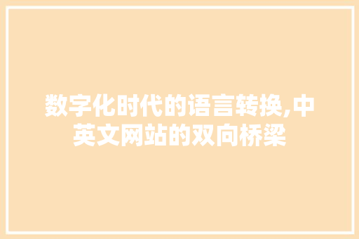 数字化时代的语言转换,中英文网站的双向桥梁 数字化时代的语言转换,中英文网站的双向桥梁 神马SEO