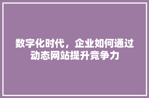 数字化时代，企业如何通过动态网站提升竞争力