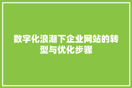 数字化浪潮下企业网站的转型与优化步骤 数字化浪潮下企业网站的转型与优化步骤 网站建设公司