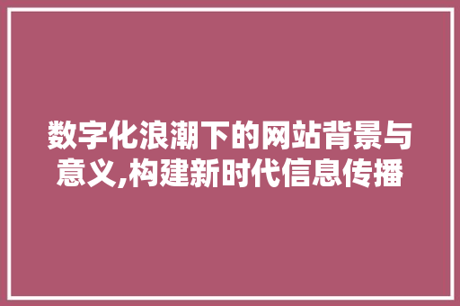 数字化浪潮下的网站背景与意义,构建新时代信息传播平台 数字化浪潮下的网站背景与意义,构建新时代信息传播平台 网站建设公司