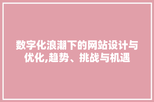 数字化浪潮下的网站设计与优化,趋势、挑战与机遇 数字化浪潮下的网站设计与优化,趋势、挑战与机遇 网站建设公司
