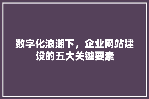 数字化浪潮下，企业网站建设的五大关键要素 数字化浪潮下，企业网站建设的五大关键要素 搜狗SEO