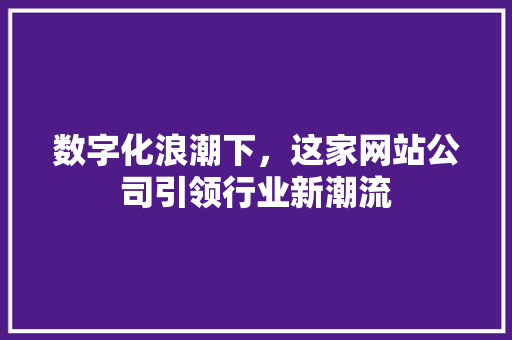 数字化浪潮下，这家网站公司引领行业新潮流