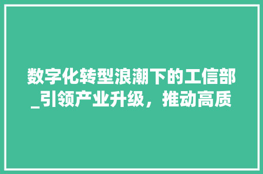 数字化转型浪潮下的工信部_引领产业升级，推动高质量发展 数字化转型浪潮下的工信部_引领产业升级，推动高质量发展 网站建设公司