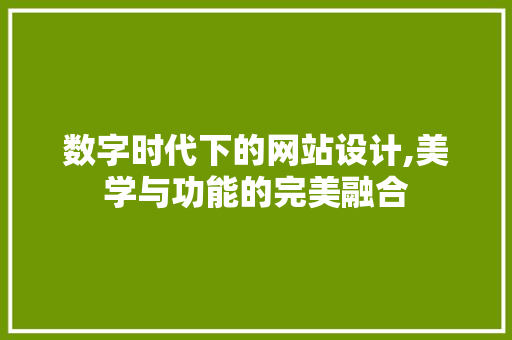 数字时代下的网站设计,美学与功能的完美融合 数字时代下的网站设计,美学与功能的完美融合 神马SEO
