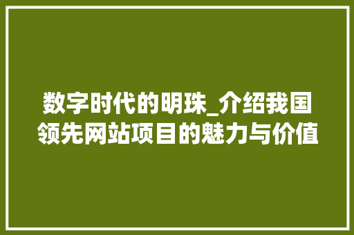 数字时代的明珠_介绍我国领先网站项目的魅力与价值 数字时代的明珠_介绍我国领先网站项目的魅力与价值 网站建设公司