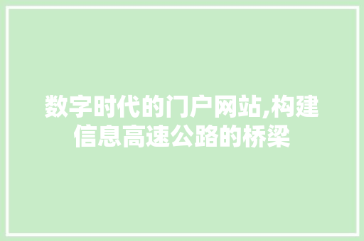 数字时代的门户网站,构建信息高速公路的桥梁 数字时代的门户网站,构建信息高速公路的桥梁 必应SEO