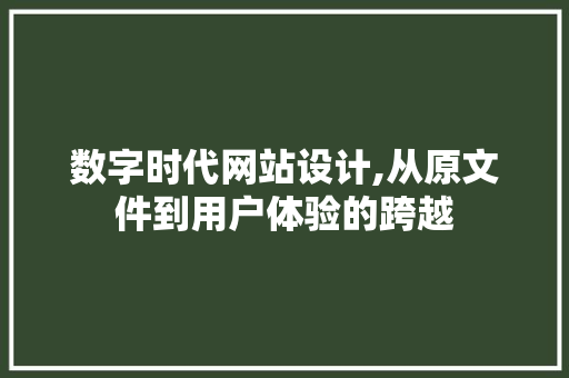数字时代网站设计,从原文件到用户体验的跨越 数字时代网站设计,从原文件到用户体验的跨越 神马SEO