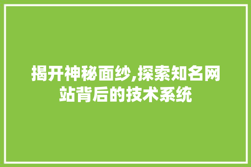 揭开神秘面纱,探索知名网站背后的技术系统 揭开神秘面纱,探索知名网站背后的技术系统 神马SEO