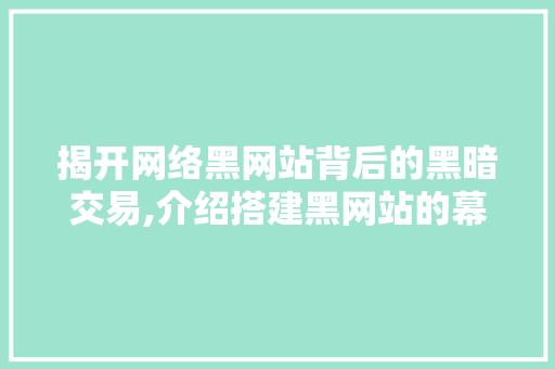 揭开网络黑网站背后的黑暗交易,介绍搭建黑网站的幕后黑手 揭开网络黑网站背后的黑暗交易,介绍搭建黑网站的幕后黑手 网站建设公司