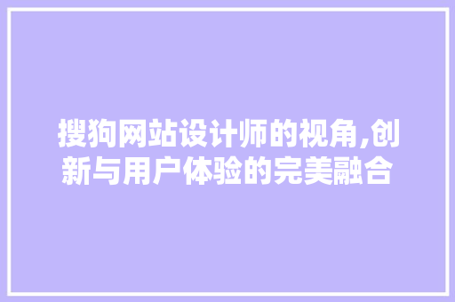 搜狗网站设计师的视角,创新与用户体验的完美融合 搜狗网站设计师的视角,创新与用户体验的完美融合 百度SEO