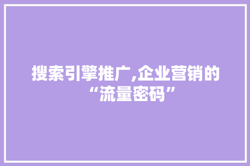 搜索引擎推广,企业营销的“流量密码” 搜索引擎推广,企业营销的“流量密码” 搜狗SEO