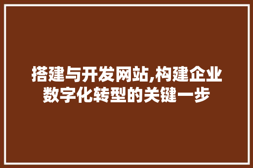 搭建与开发网站,构建企业数字化转型的关键一步 搭建与开发网站,构建企业数字化转型的关键一步 搜狗SEO